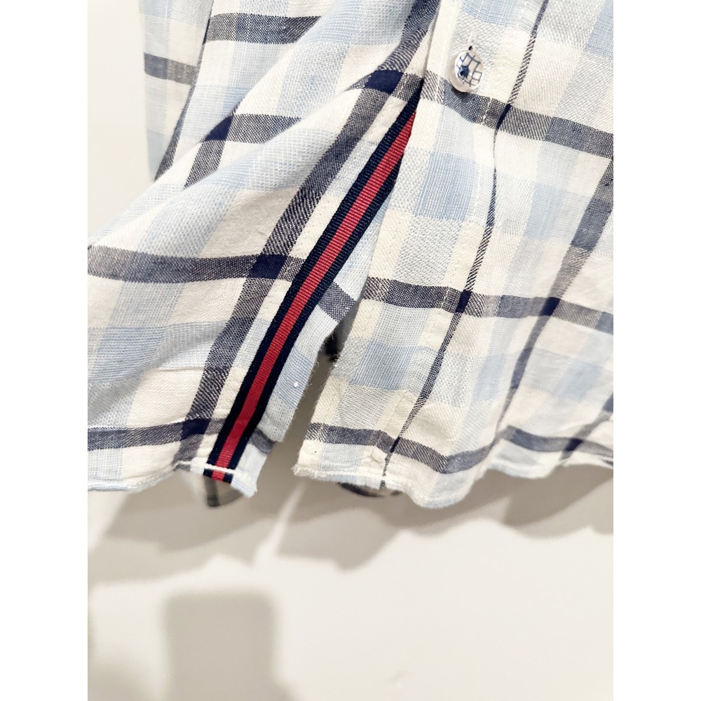 Bugatchi Shaped Fit Blue Plaid Linen Button Down Size XL - Picture 9 of 9